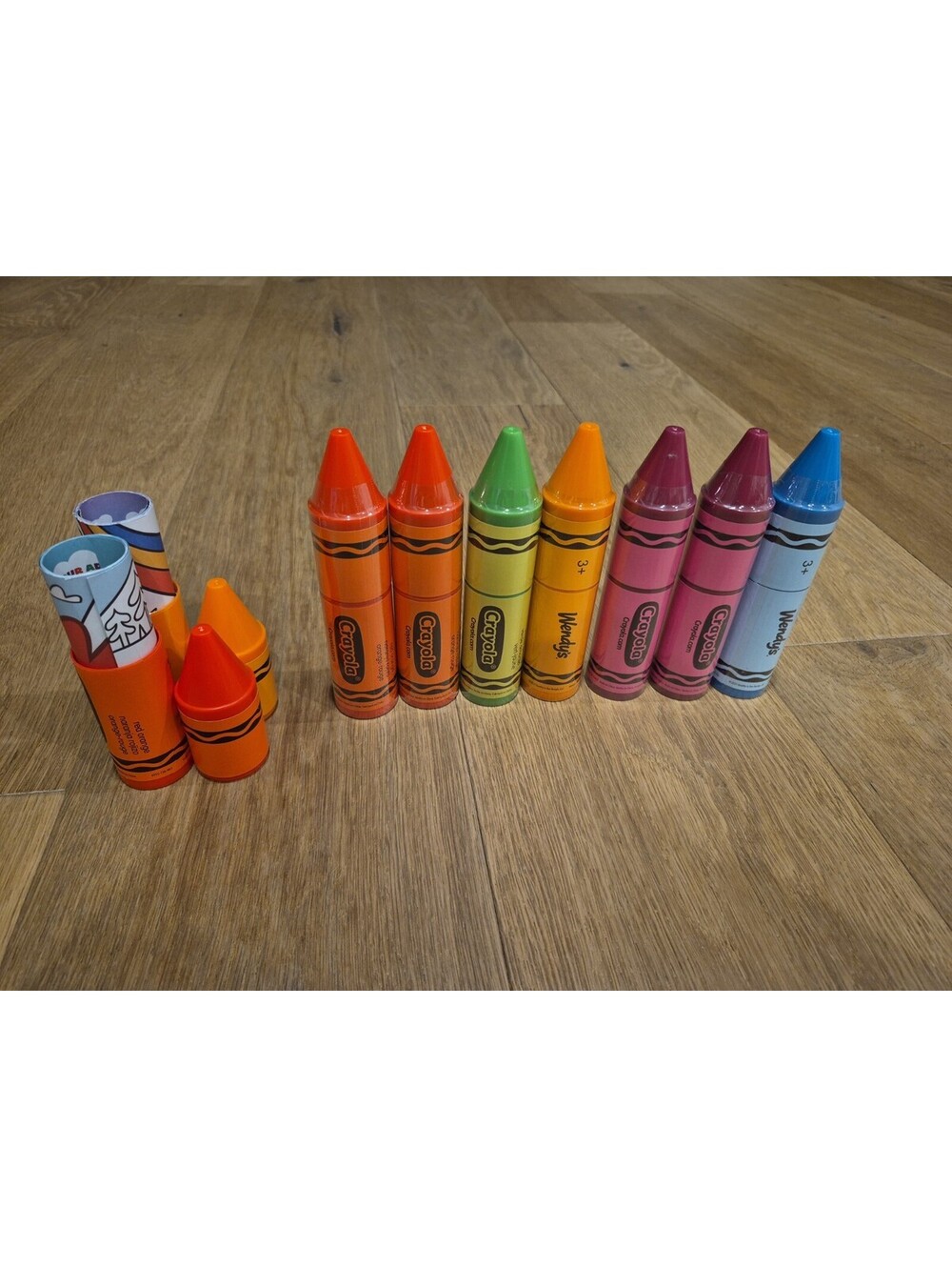 (X9) Wendy's Crayola Crayon Green Blue Red Violet Yellow Orange Green Adventure